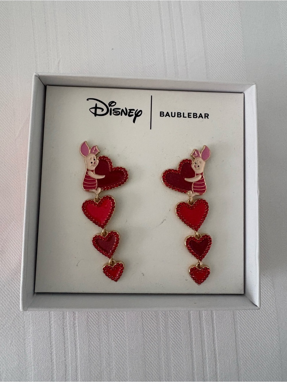 NIB BaubleBar x Disney Piglet Red Heart Drop Earrings